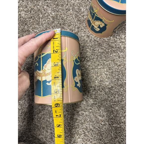 Vintage Set 3 Nesting Tin Canisters Horses Carousel 1990s Storage Containers - Picture 8 of 13